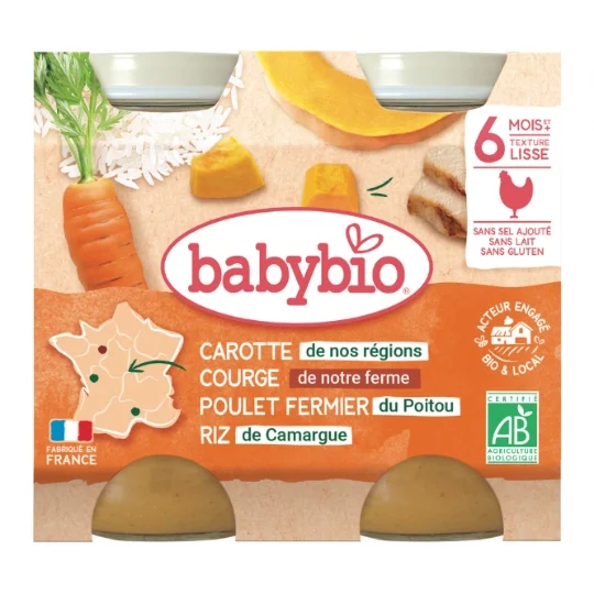 Pot bébé dès 6 mois Carotte, Butternut, Poulet, Riz Baby bio 