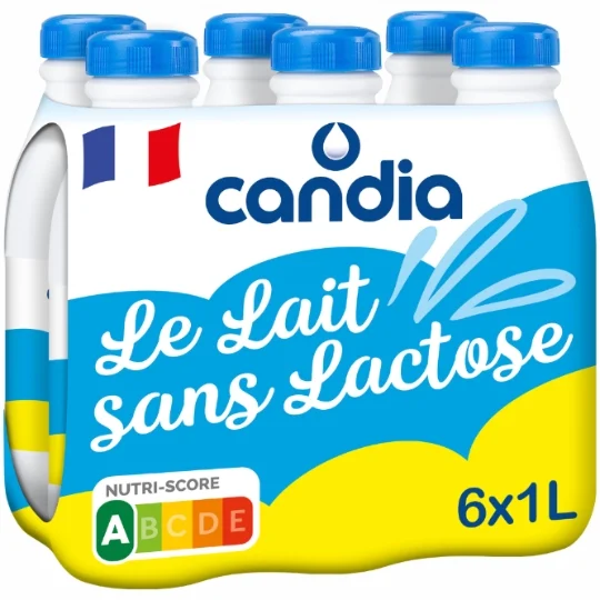 Lait demi écrémé sans lactose Candia 6*1L