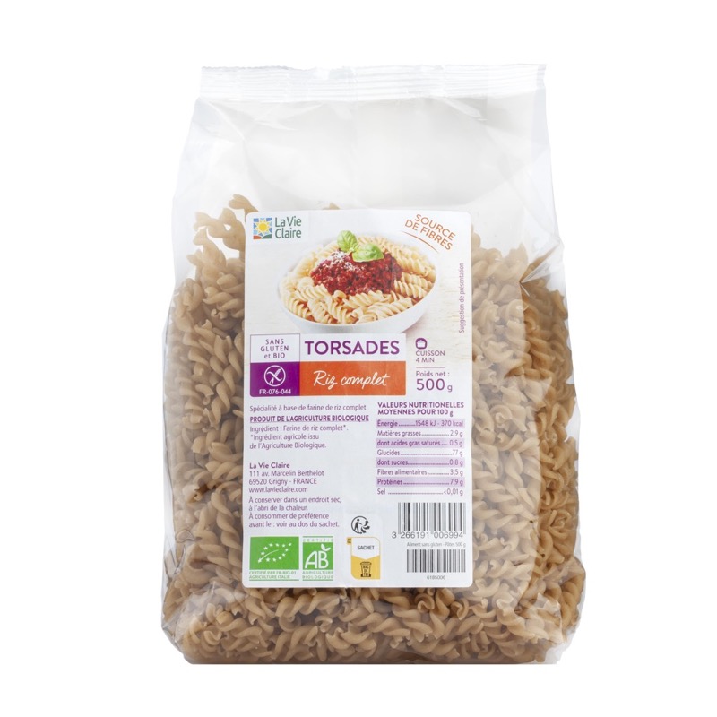 Torsades au riz complet sans gluten 500g - La Vie Claire