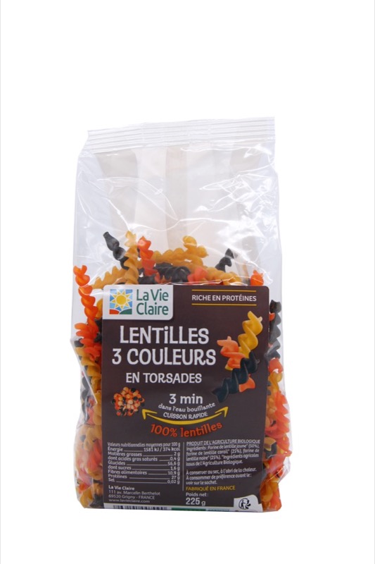 Lentilles 3 couleurs torsades 225g