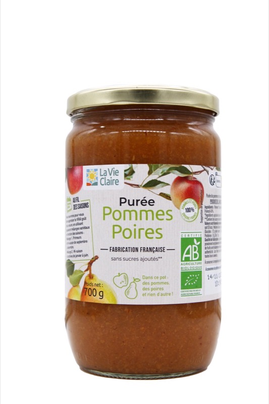 Purée de pommes poire sans sucres ajoutés 700g - La Vie Claire
