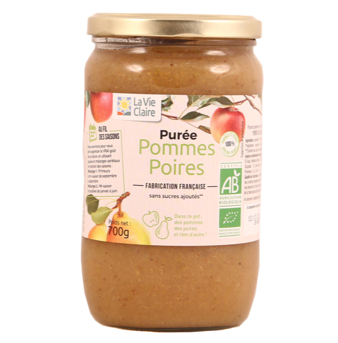 Pear apple puree with no added sugar 700g - La Vie Claire