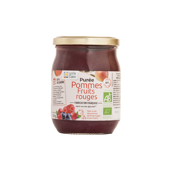 Apple and red fruit puree with no added sugar 560g - La Vie Claire