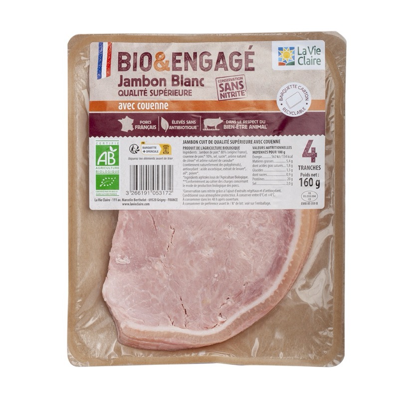 Jambon blanc sans nitrite ajouté 4x40g - La Vie Claire