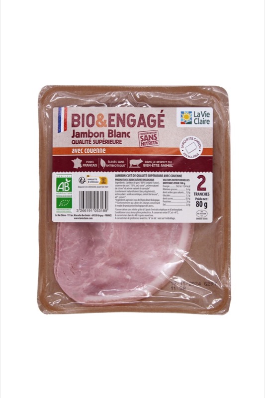 Ham without nitrite with rind 2x40g - La Vie Claire 