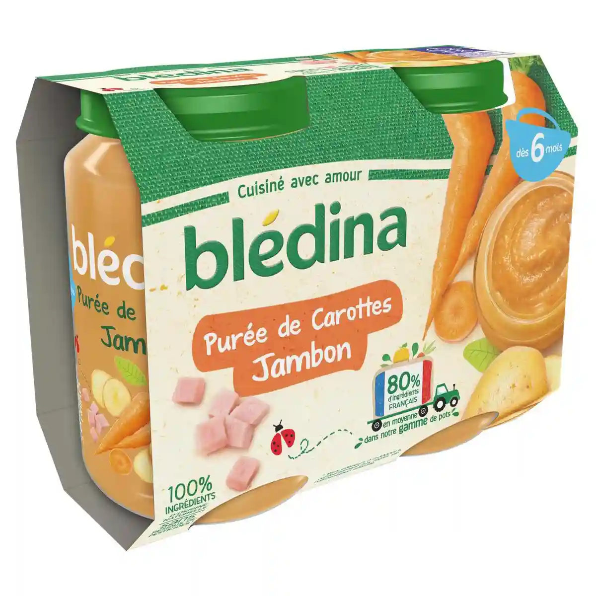 Purée de carotte et jambon pour bébé dès 6 mois Blédina 