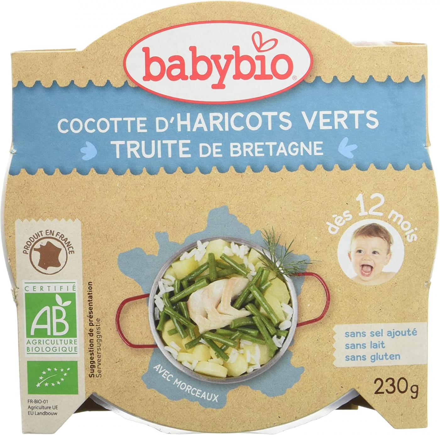 BabyBio Cocotte Haricots Verts Truite Bio 230 g 