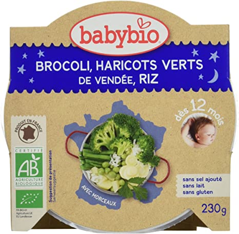 BabyBio Assiette Brocolis Haricots Verts et Riz Bio 230 g 