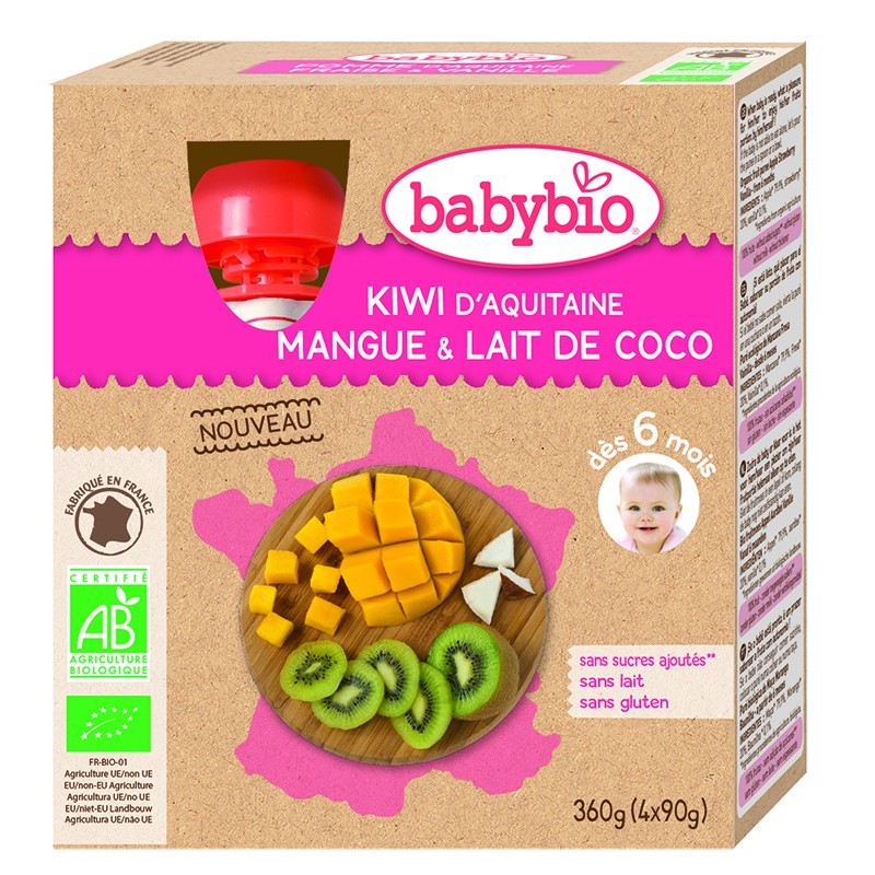 BabyBio Gourdes Kiwi Mangue Coco Bio 90 g x 4 