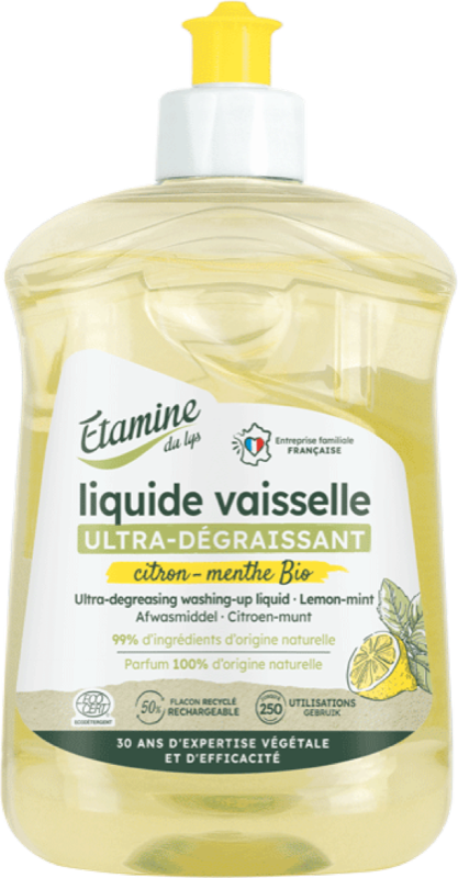 Liquide vaisselle citron menthe ultra-dégraissant 1L - Etamine Du Lys