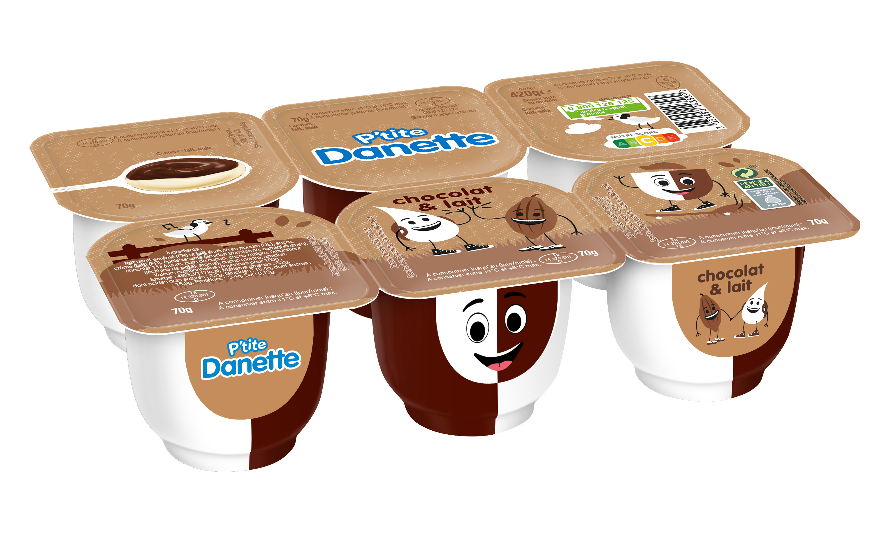 P'tite danette chocolat et lait 70 g x 6