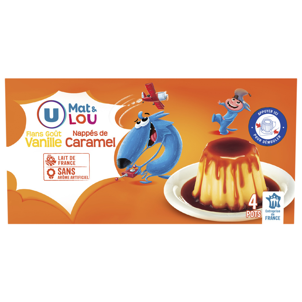 Dessert lacté flan goût vanille nappé caramel U