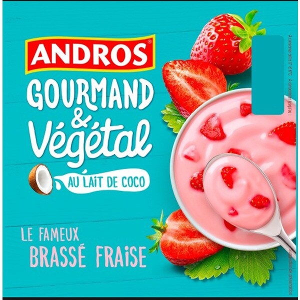 Andros yaourt végétal au lait de coco brassé fraise 