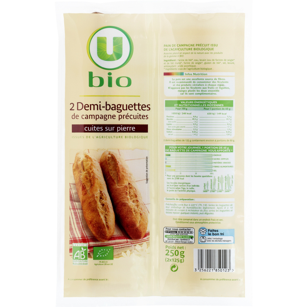 Demi Baguette de Campagne Précuite bio U