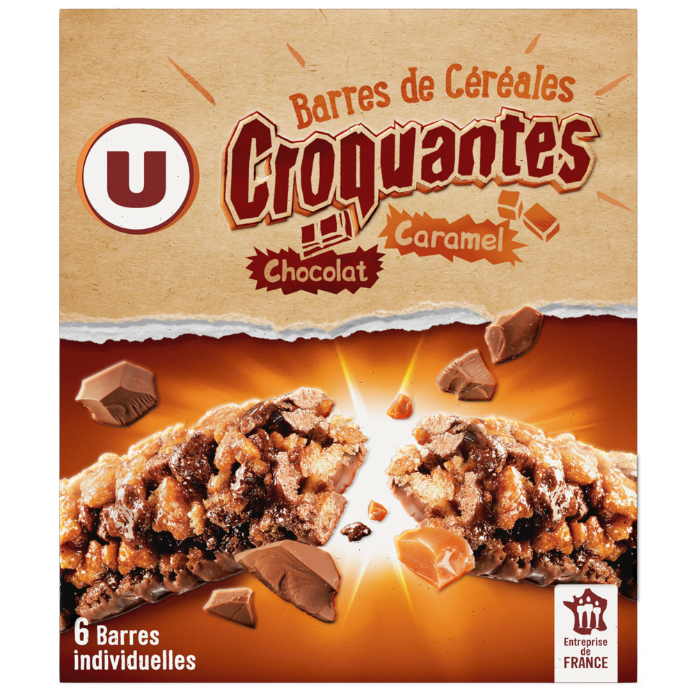 Barres croustilllantes au caramel et chocolat U
