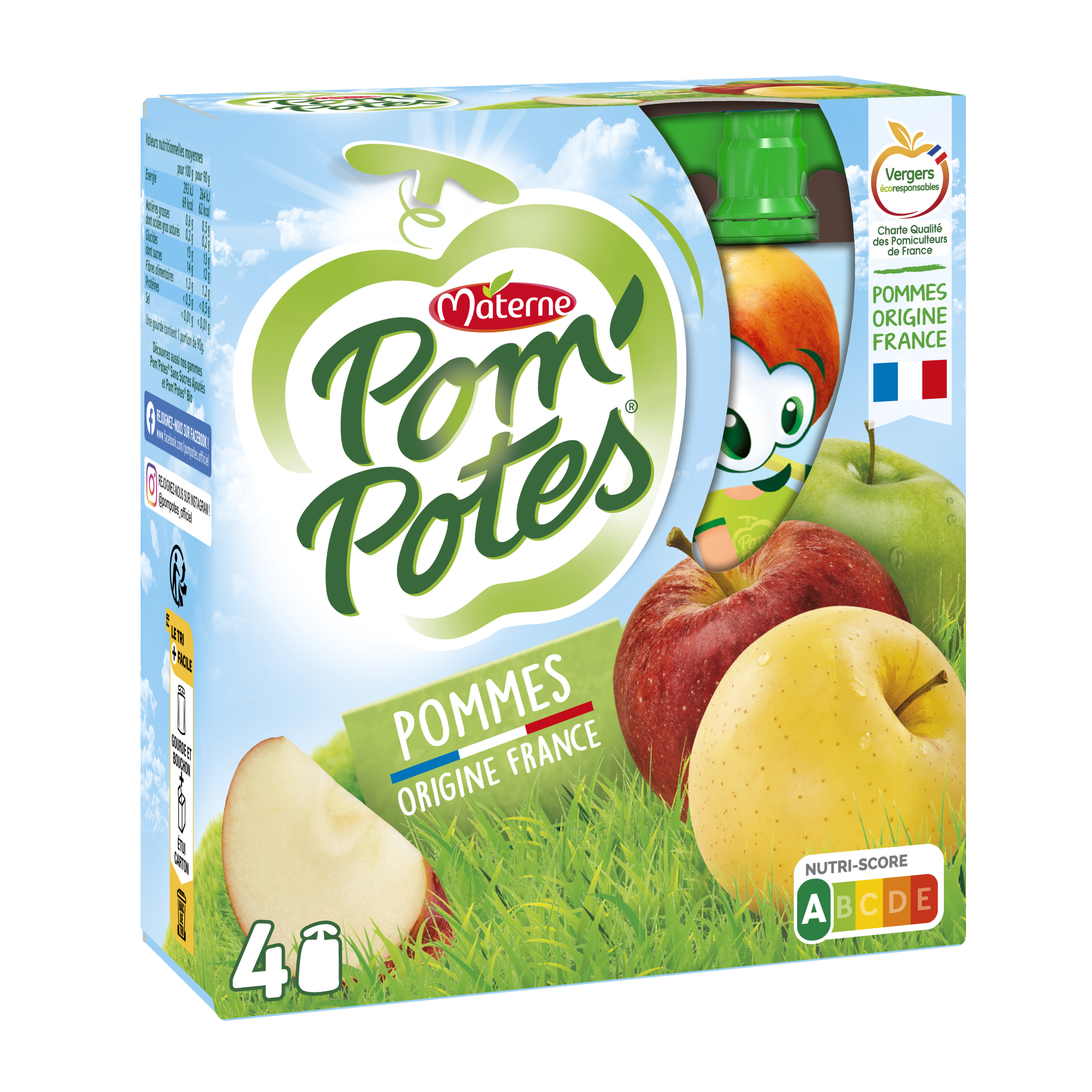 Pom'potes Compotes Gourdes Pomme Nature 4x90g