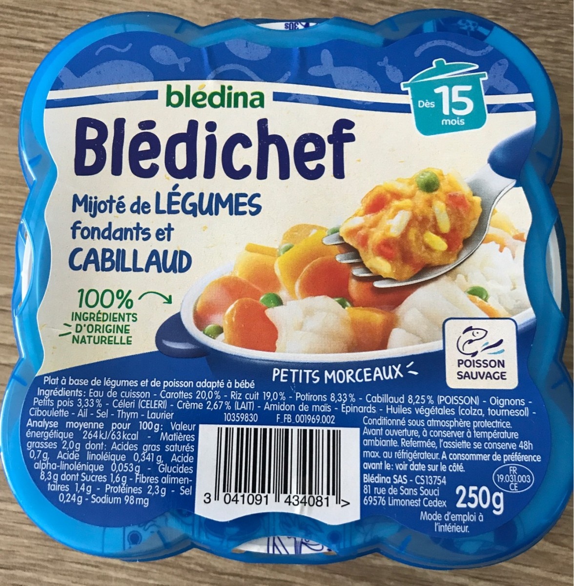 Blédichef Légumes Fondants et Cabillaud dès 15 Mois