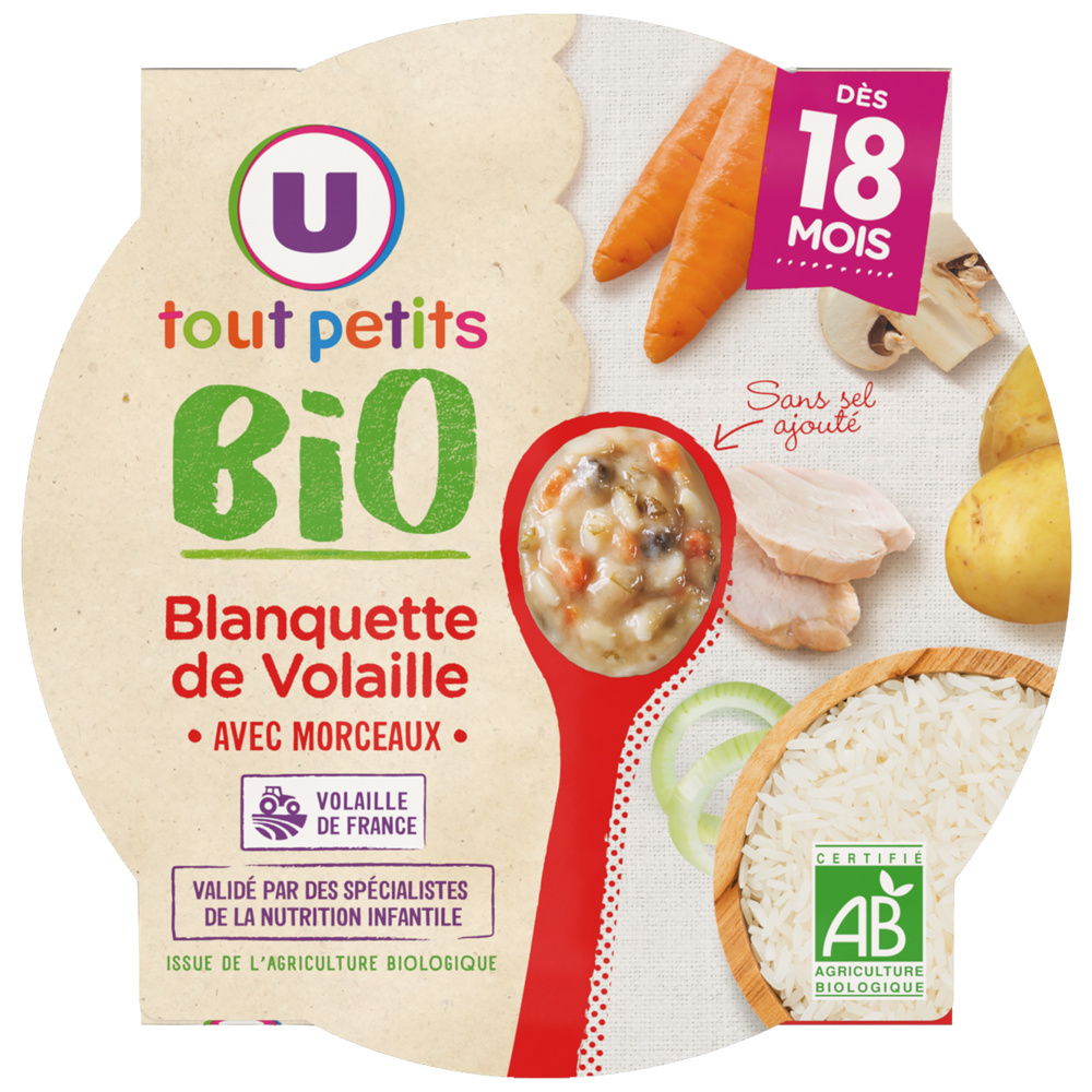 Assiette de blanquette de volaille U bio pour bebe 