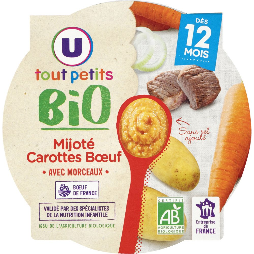 Assiette mijoté de carottes et boeuf U bio pour bebe