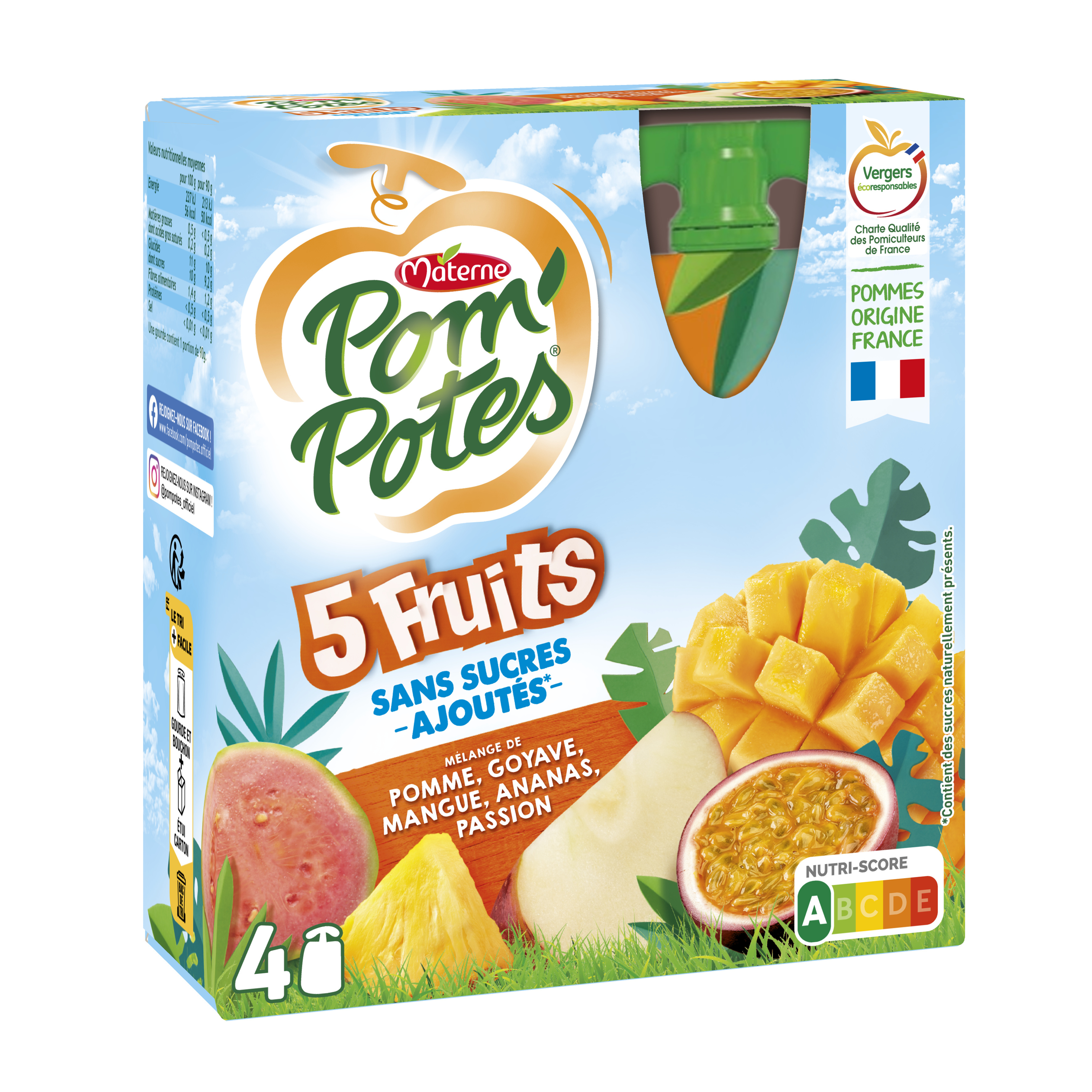 Pom'potes Compotes Gourdes 5 Fruits Exotiques 4x90g