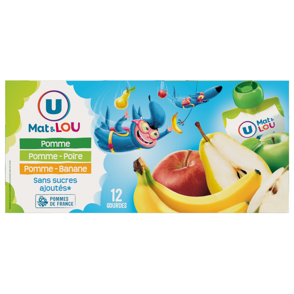 Gourdes pomme-pomme poire pomme-banane sans sucre ajouté U