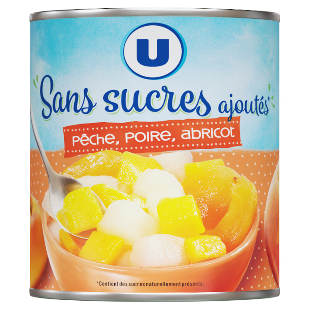 Mélange de fruits sans sucre ajoutés de pêches, poires, abricots