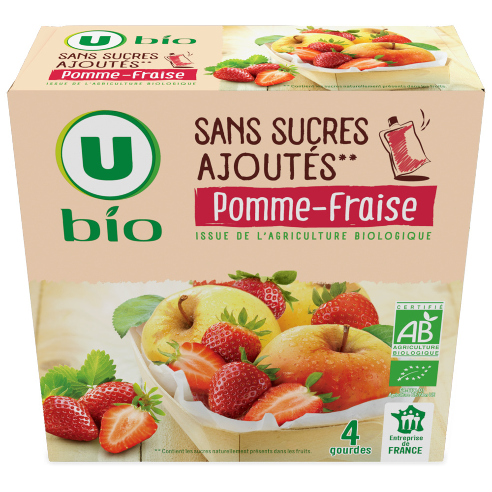 Compote pomme fraise en gourde bio U