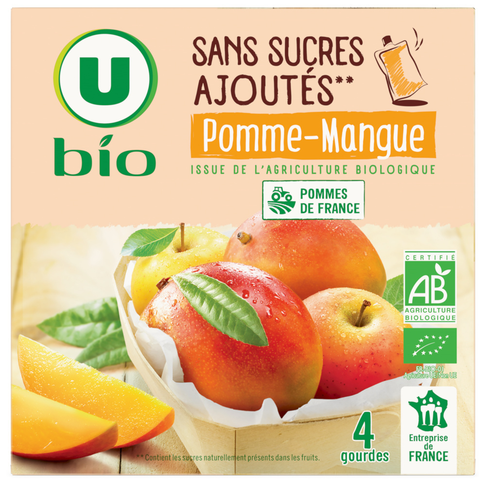 Compote pomme mangue sans sucres ajoutés bio U