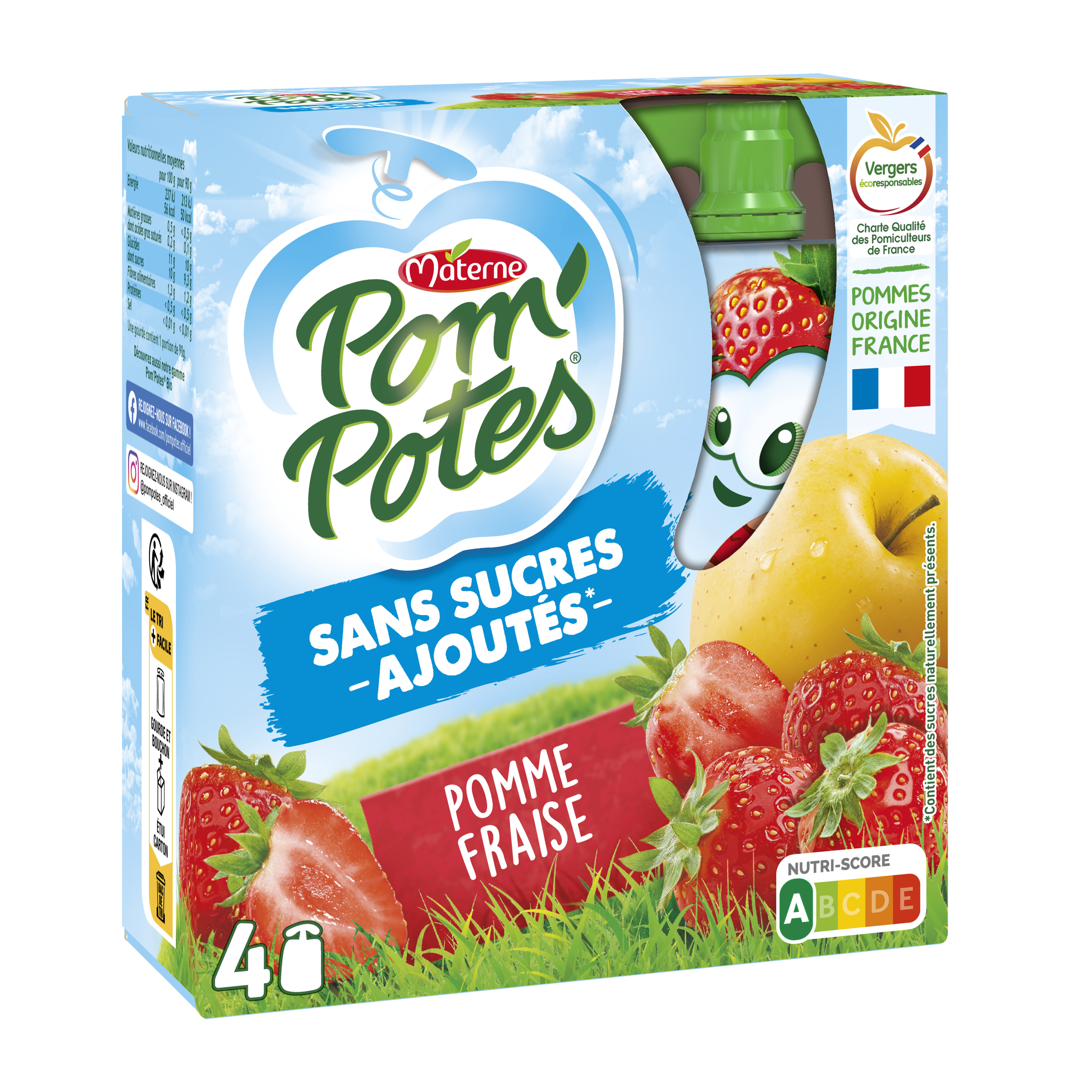 Pom'potes Compotes Gourdes Pomme Fraise 4x90g
