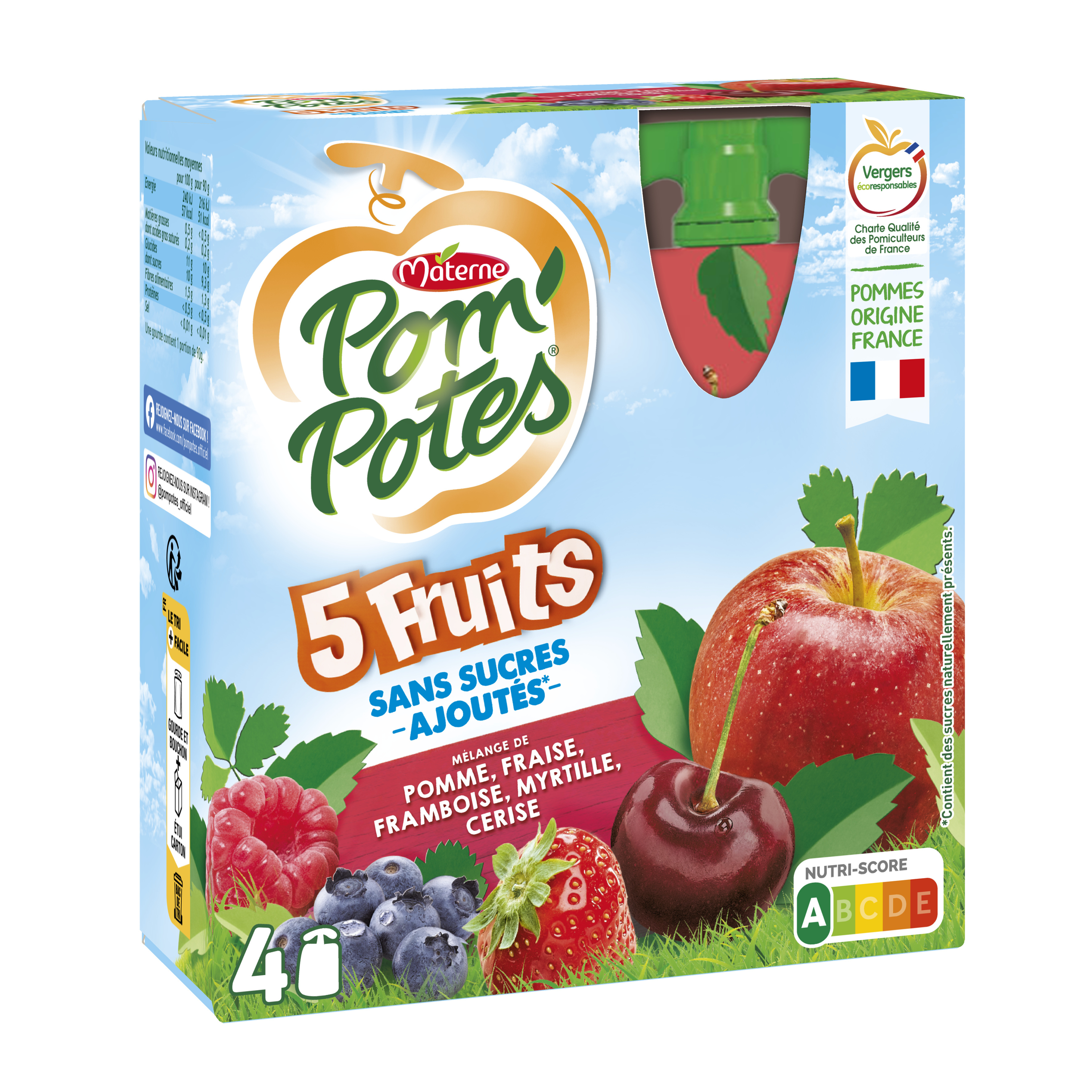 Pom'potes Compotes Gourdes 5 Fruits Rouges 4x90g