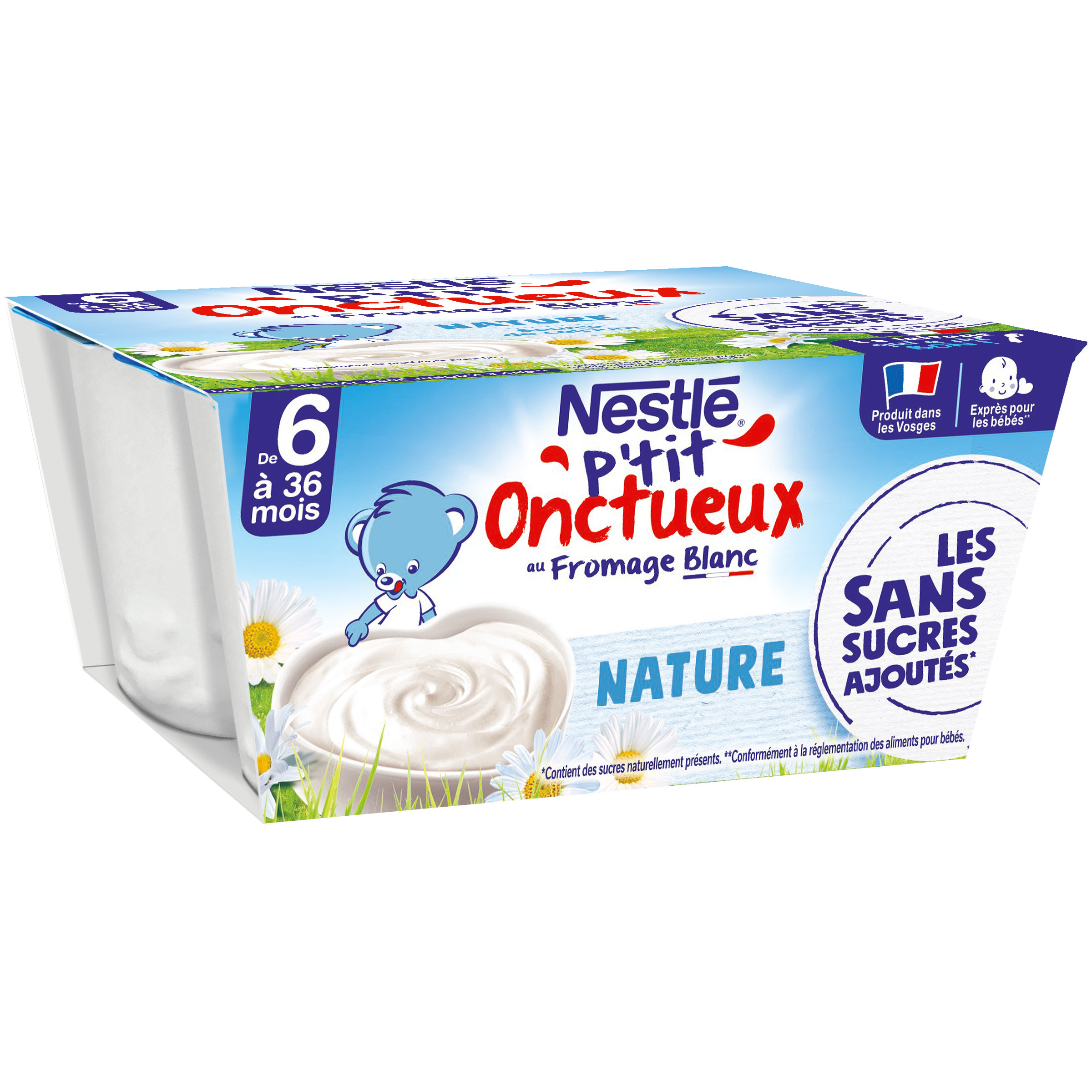 Nestlé P'tit onctueux nature au Fromage Blanc - 4 x 90g - Dès 6 mois