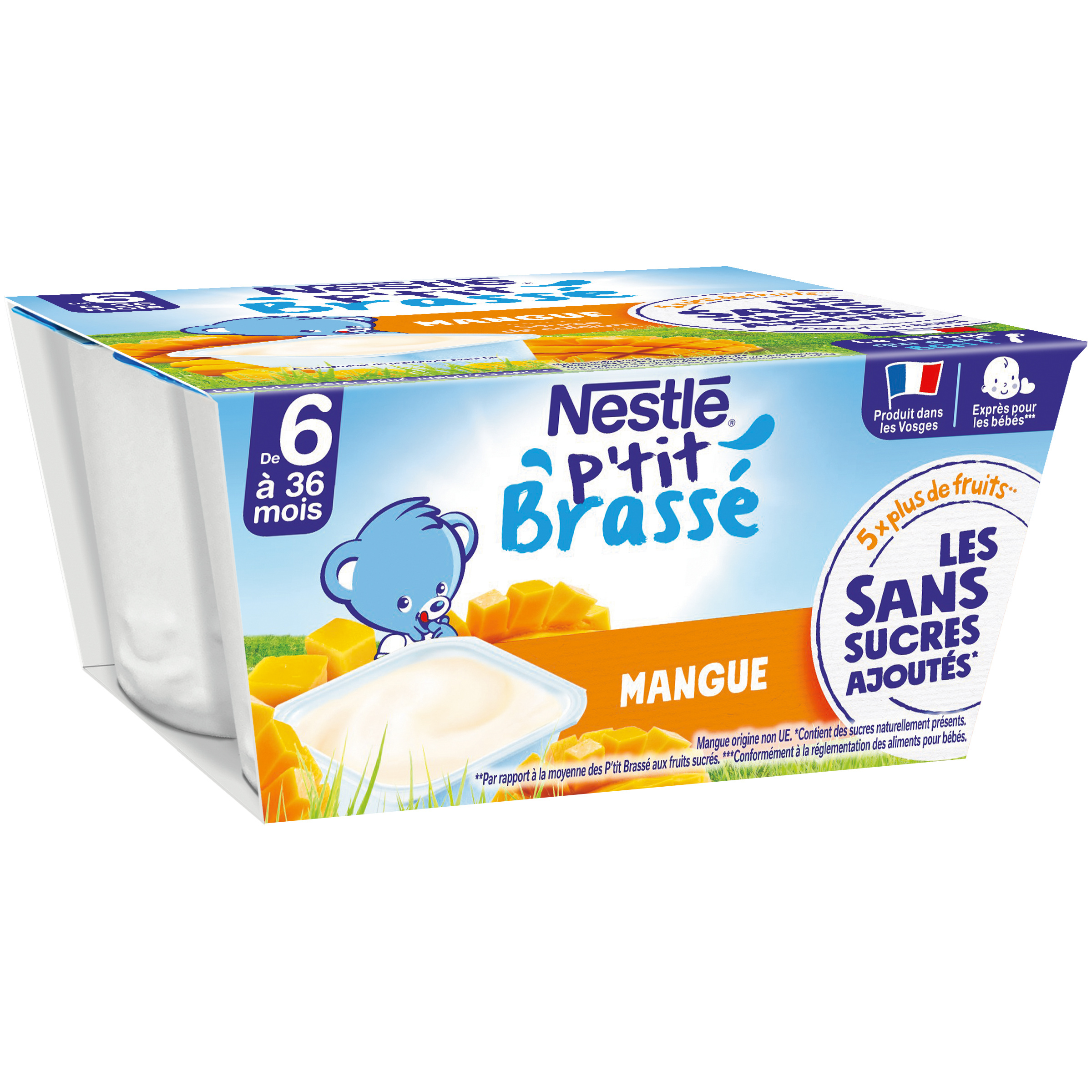 Nestlé P'tit brassé Mangue Sans Sucres Ajoutés 4x90g dès 6 mois