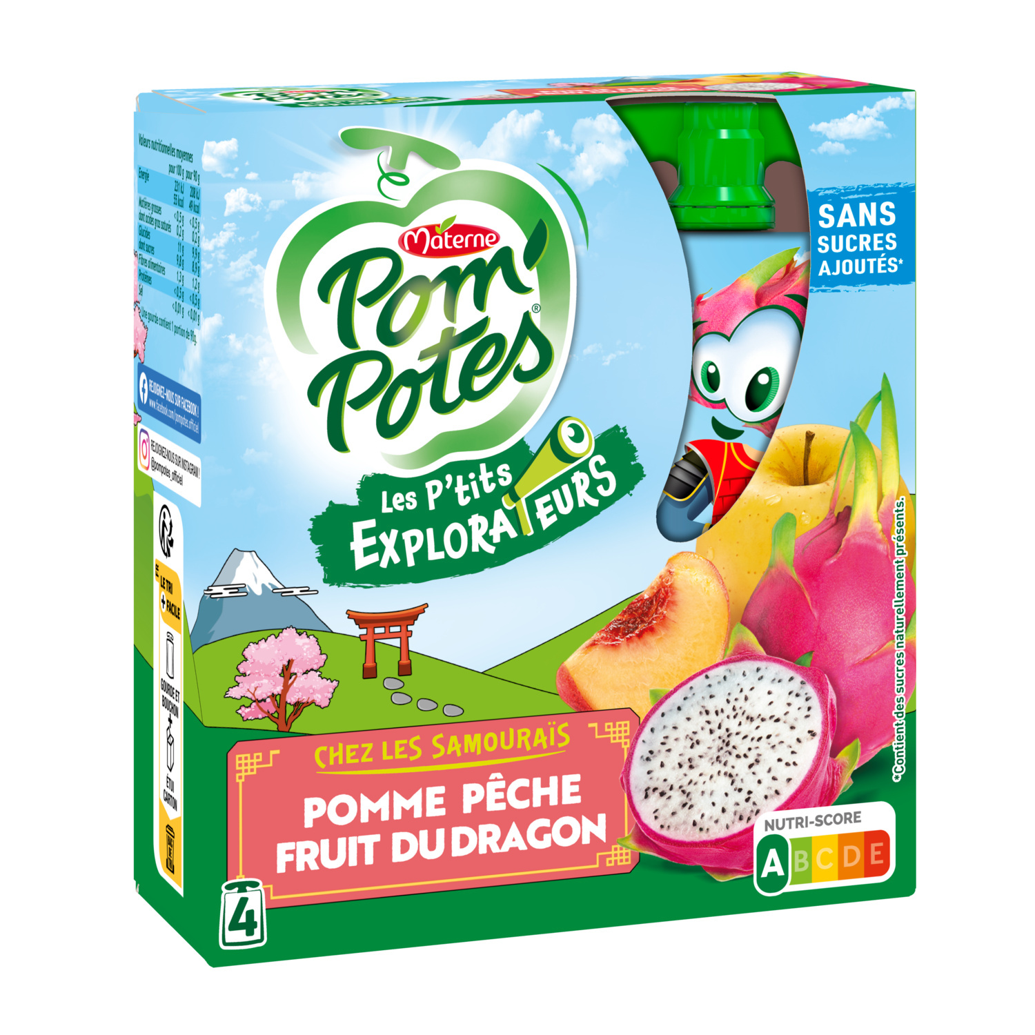 Pom'potes Compotes pomme, peche et fruit du dragon 4x90g