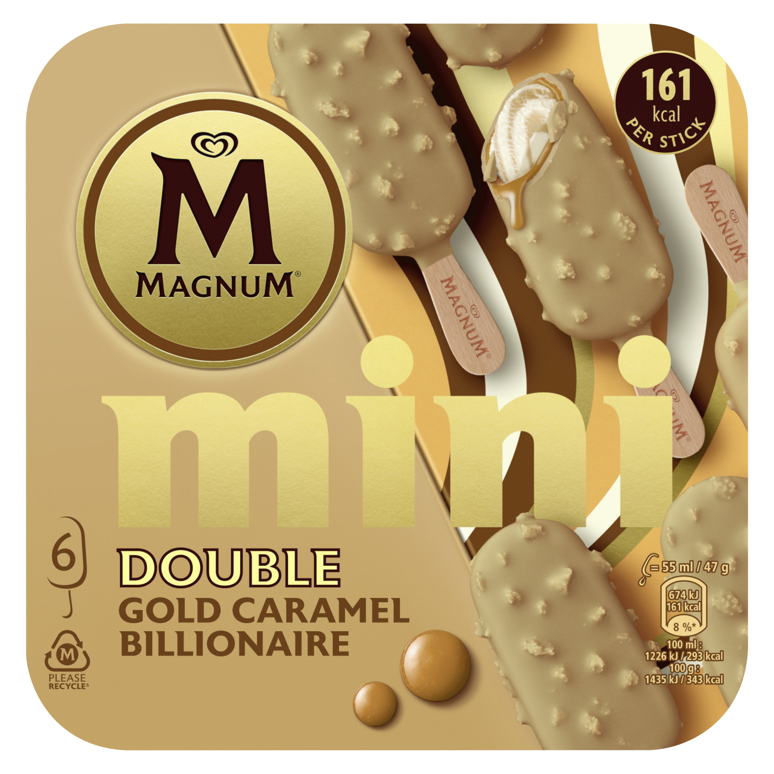 Magnum glace bâtonnets mini double gold caramel Billionaire
