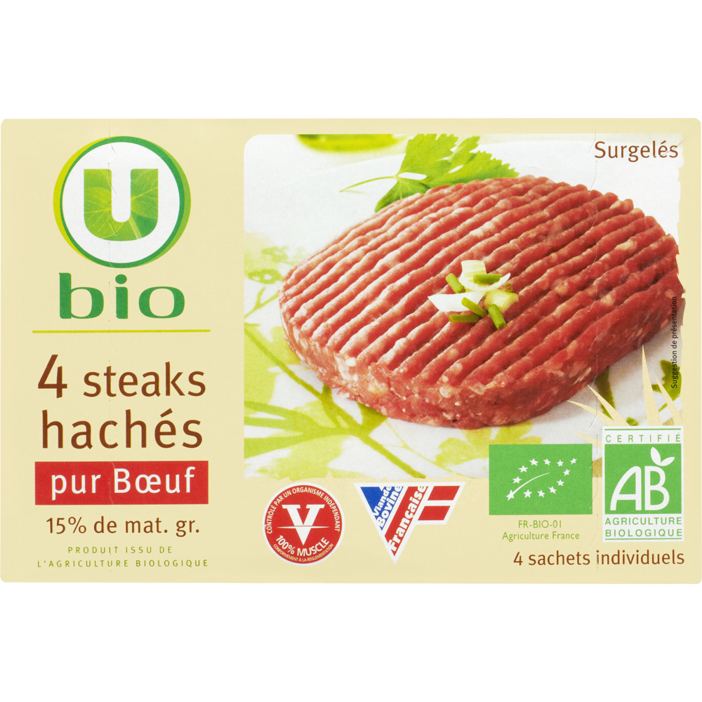 Steaks hachés pur boeuf bio U 