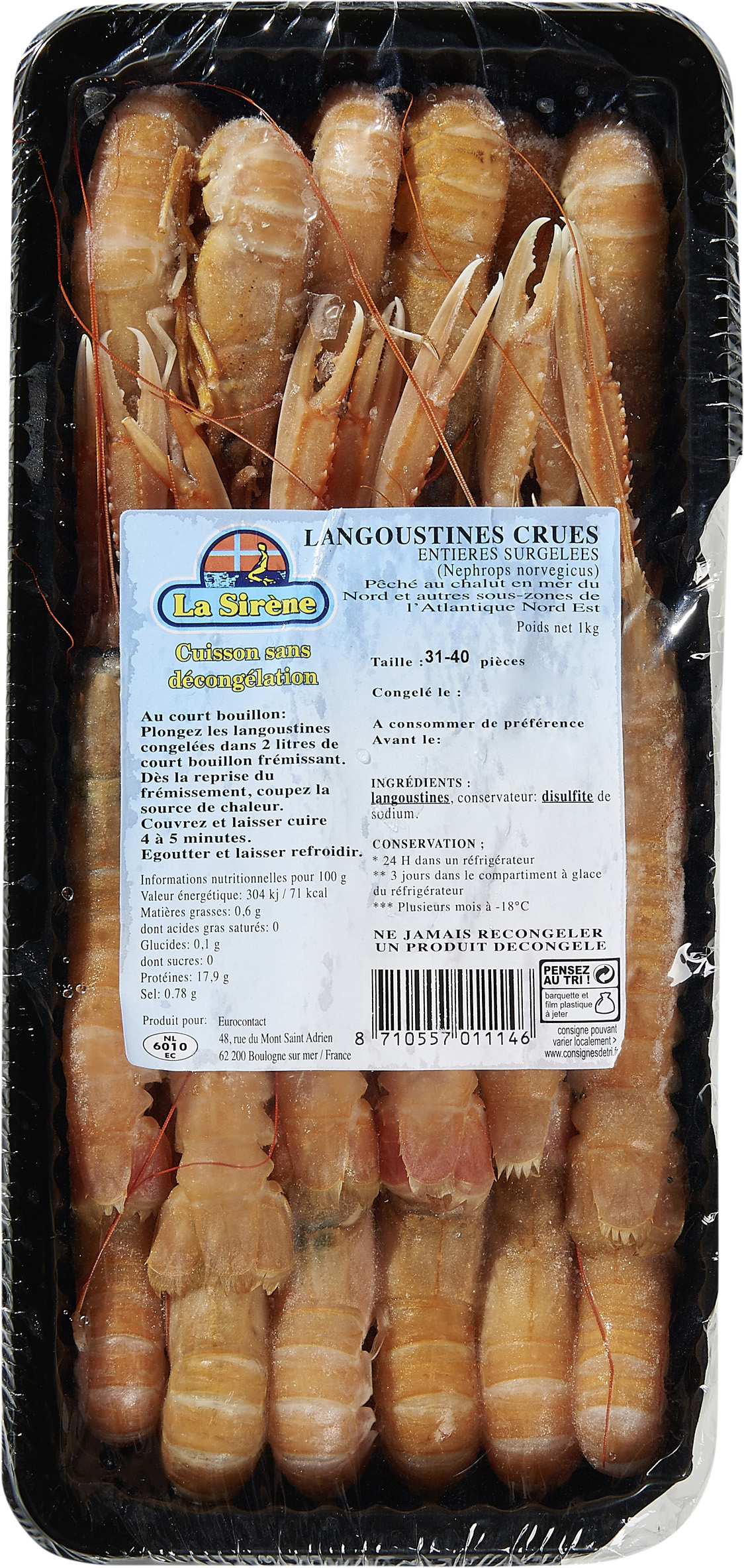 Langoustine crue entière surgelés
