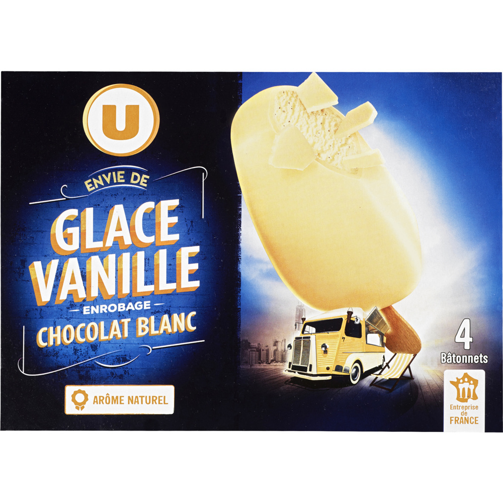 Bâtonnets glacés vanille et chocolat blanc U 