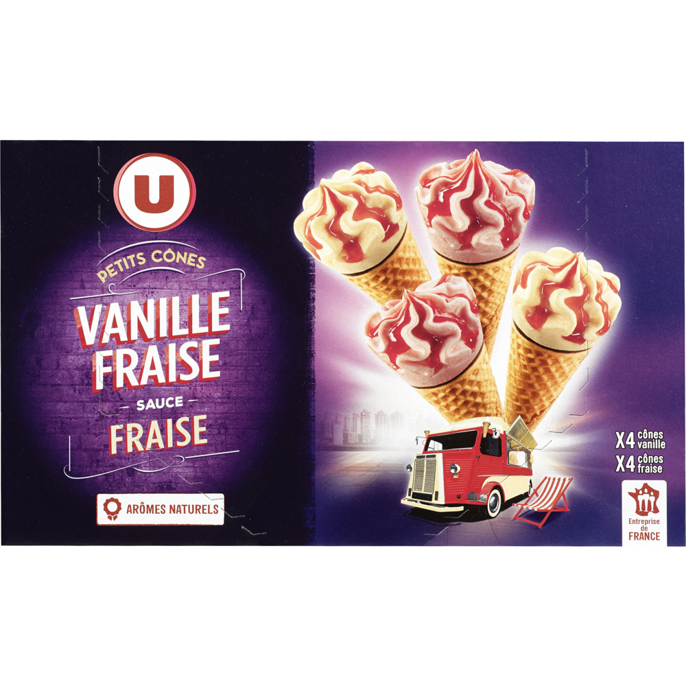 Petits cônes glacés vanille fraise U