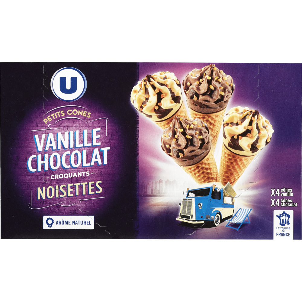 Petits cônes glacés vanille et chocolat U