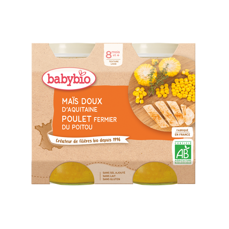 BABYBIO POT SWEET CORN CHICKEN 2X200G - FROM 8 MONTHS