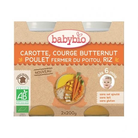 Babybio Pot Carotte Courge Butternut  Poulet - Des 6 Mois