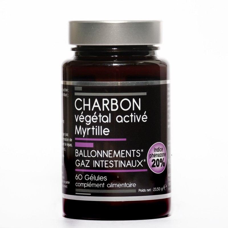 Charbon végétal activé + myrtille 120 unités - ballonnements - Nutrivie