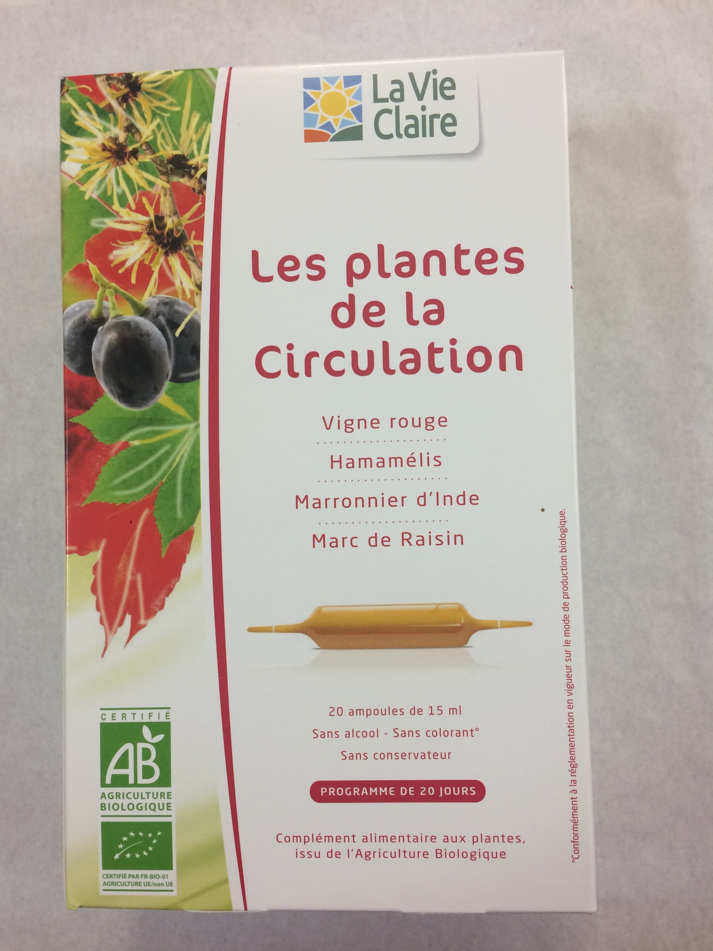 Extrait fluide de plante 20 ampoules - circulation - La Vie Claire